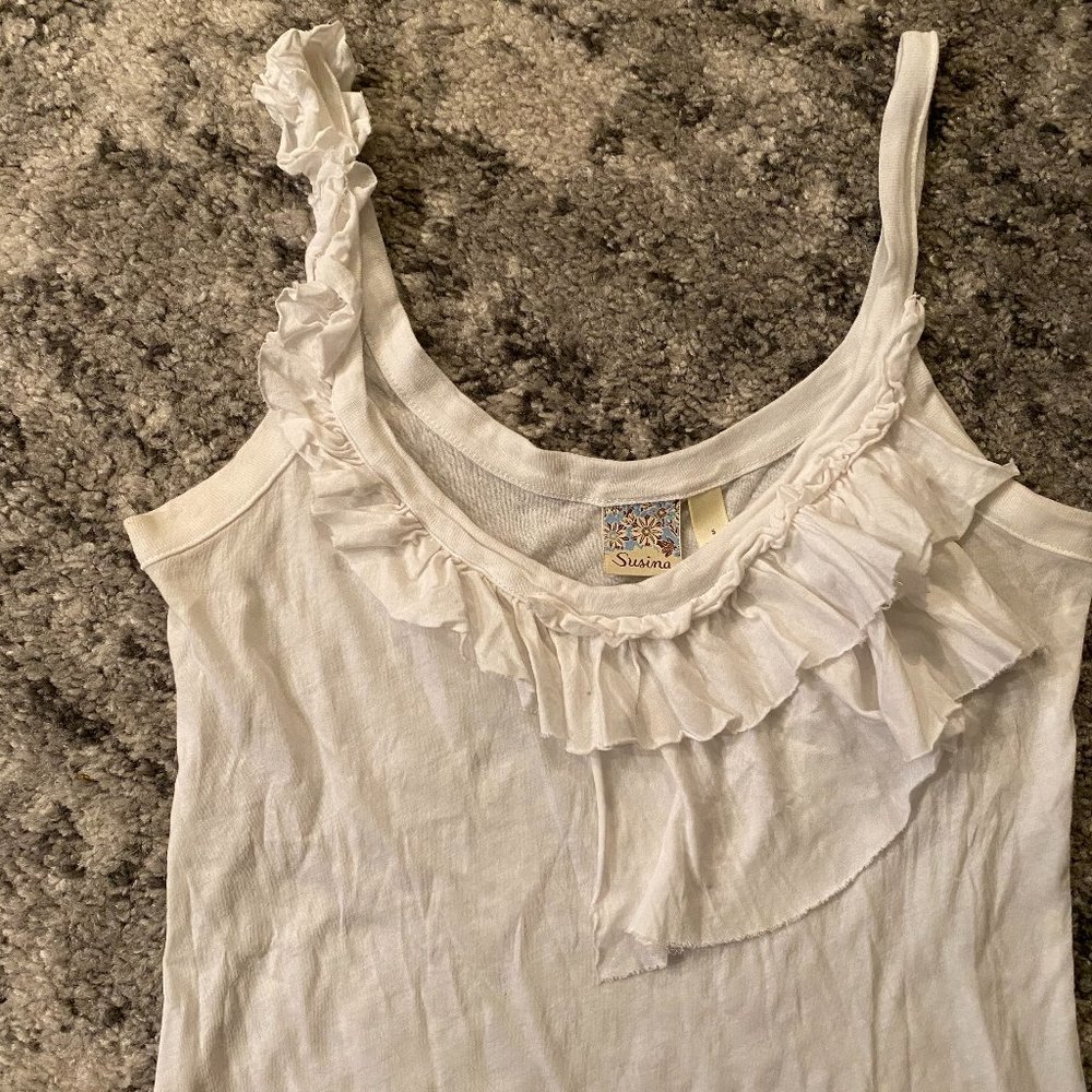 EUC Susina White Ruffle Tank Top Sz S